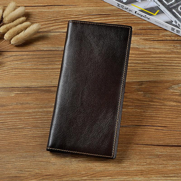 Cool Leather Mens Bifold Wallet Coffee Long Wallet for Men with Multi Cards - iwalletsmen