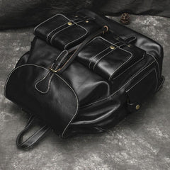Cool Mens Leather Black Backpack for School Backpack Travel Backpack Hiking Backpack For Men - iwalletsmen