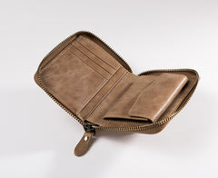 Handmade Leather Mens Cool Slim Leather Zipper Wallet Men Small Wallets Bifold for Men