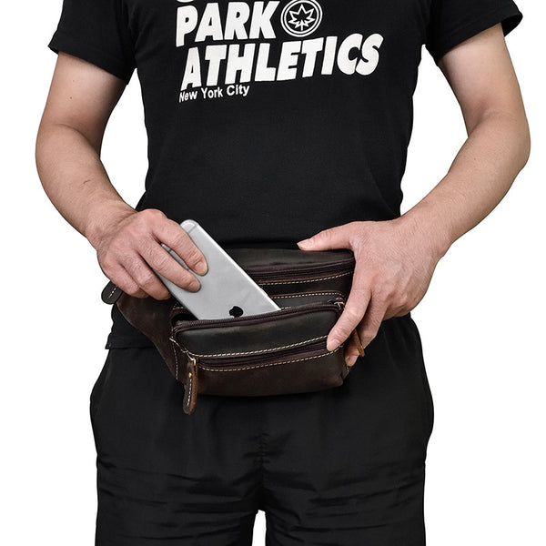 Vintage Leather Fanny Pack Mens Waist Bag Hip Pack Belt Bag for Men - iwalletsmen