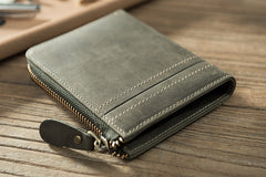 Handmade Leather Mens Cool Slim Leather Zipper Wallet Men Small Wallets Bifold for Men