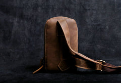 Handmade Leather Mens Cool Chest Bag Sling Bag Crossbody Bag Travel Bag Hiking Bag for men