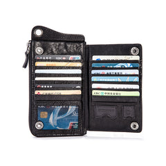 Genuine Mens Cool Long Leather Chain Wallet Cards Biker Trucker Wristlet Wallet - iwalletsmen