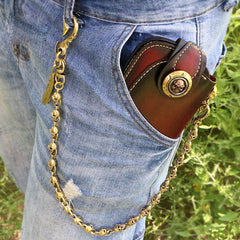 Handmade Mens Cool Leather Chain Wallet Biker Trucker Wallet with Chain