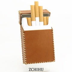 Handmade Cool Leather Mens Cigarette Holder Case Brown Cigarette Holder for Men - iwalletsmen