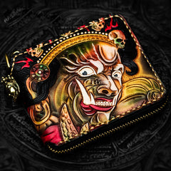 Handmade Leather Chain Wallet Tooled Mah¨¡k¨¡la Biker Wallet Mens Cool billfold Trucker Wallet with Chain