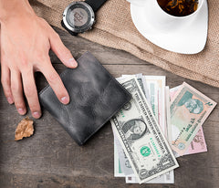 Handmade Leather Mens Cool Slim Leather Wallet Men Small Wallets Bifold for Men