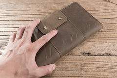 Handmade Leather Mens Travel Wallet Passport Leather Wallet Long Phone Wallets for Men