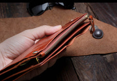 Genuine Leather Mens Cool Long Leather Wallet Card Wallet Clutch Wristlet Wallet for Men