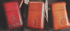 Beige Leather Mens Engraved Carp Cigarette Holder Case Vintage Custom Cigarette Case for Men - iwalletsmen