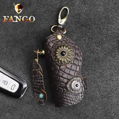 Handmade Leather Floral Mens Cool Car Key Wallet Coin Wallet Pouch Car KeyChain for Men