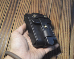 Leather Black Mens Cigarette Case Cigarette Holder Belt Pouch with Belt Loop for Men - iwalletsmen