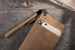 Handmade Leather Mens Cool Long Chain Wallet Phone Biker Trucker Wristlet Wallet