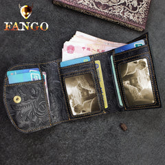 small trifold wallet​ Dark Brown Leather Trifold Wallet Women Floral Mens Leather Wallets Trifold Ladies Trifold Wallet