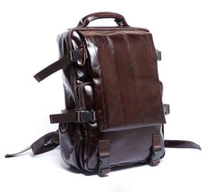 Genuine Leather Mens Cool Backpack Sling Bag Large Black Travel Bag Hiking Bag for men