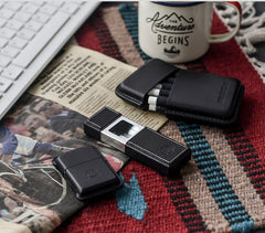 Cool Mens Green Leather Portable Ashtray Travel Ashtray Pocket Ashtray Lighter for Men - iwalletsmen