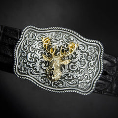 Handmade Genuine Leather Punk Rock Western Country Chinese Floral Deer Mens Cool Men Biker Trucker Leather Belt