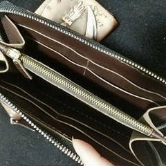 Handmade Leather Skull Totoro Tooled Mens Long Wallet Cool Leather Wallet Clutch Wallet for Men