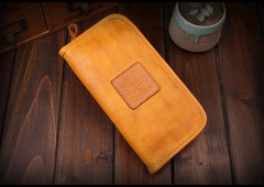 Handmade Leather Mens Clutch Wallet Cool Leather Wallet Long Phone Wallets for Men