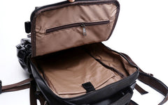 Genuine Leather Mens Cool Backpack Sling Bag Large Black Travel Bag Hiking Bag for men