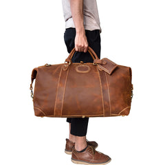 Cool Dark Brown Leather Mens Barrel Overnight BagsWeekender Bags Travel Bag For Men - iwalletsmen