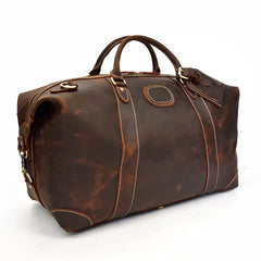 Cool Dark Brown Leather Mens Barrel Overnight BagsWeekender Bags Travel Bag For Men - iwalletsmen
