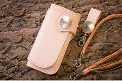 Handmade Mens Cool Beige Leather Chain Wallet Biker Trucker Wallet with Chain