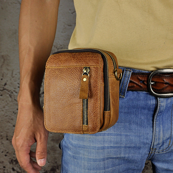 Mens Leather Small Belt Pouch Side Bag Holster Belt Case Waist Pouch for Men - iwalletsmen