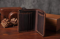 Handmade Leather Mens Cool Slim Leather Wallet Men Small Wallets Bifold for Men