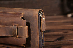 Handmade Leather Mens Cool Long Leather Phone Wallet Zipper Clutch Wallet for Men