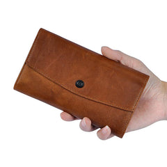 Cool Mens Leather Long Wallet for Men Long Trifold Brown Wallets - iwalletsmen