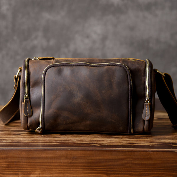 Handmade Leather Mens Cool Shoulder Bag Messenger Bag Chest Bag Bike Bag Cycling Bag for men