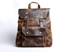 Genuine Leather Mens Cool Backpack Sling Bag Large Black Travel Bag Hiking Bag for men