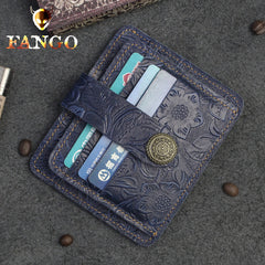 Handmade Leather Floral Mens Cool Front Pocket Wallet billfold Wallet Card Holder Small Card Slim Wallets for Men