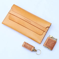 Cool Beige Wooden Slim Leather Mens 20pcs Cigarette Case Custom Beige Cigarette Holder for Men - iwalletsmen