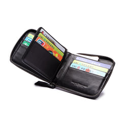 Genuine Leather Mens Chain Biker Wallet Cool Zipper Leather Wallet Bifold billfold Wallets - iwalletsmen
