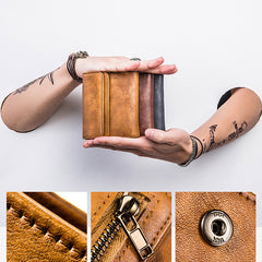 Handmade Mens Cool billfold Leather Wallet Men Small Slim Wallets Trifold for Men