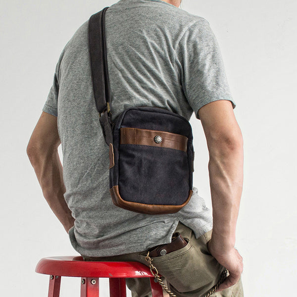 Canvas Leather Mens Cool Messenger Bag Sling Bag Chest Bag Bike Bag Cycling Bag for men - iwalletsmen