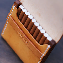 Cool Wooden Beige Leather Mens 10pcs Cigarette Case Custom Cigarette Holder for Men - iwalletsmen