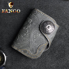 Handmade Leather Floral Mens Cool billfold Wallet Card Holder Small Card Slim Wallets for Men