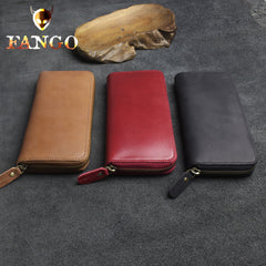 Handmade Leather Mens Cool Zipper Phone Travel Long Wallet Card Holder Card Slim Clutch Wallets for Men