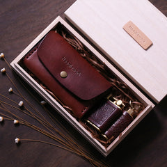 Handmade Wooden Black Leather Mens 20pcs Cigarette Case Cool Custom Cigarette Holder for Men - iwalletsmen