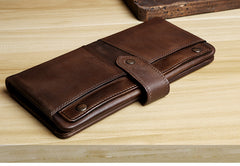 Handmade Leather Mens Cool Long Leather Wallet Card Wallet Clutch Wristlet Wallet for Men