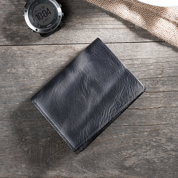 Handmade Leather Mens Cool Slim Leather Wallet Men Small Wallets Bifold for Men