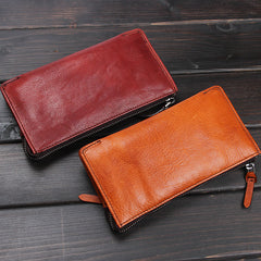 Handmade Leather Mens Cool Long Leather Wallet Zipper Clutch Wristlet Wallet for Men - iwalletsmen