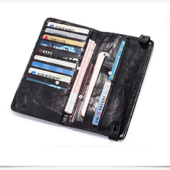 Genuine Leather Mens Cool Long Leather Wallet Bifold Clutch Wallet for Men