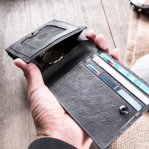 Handmade Leather Mens Cool Slim Leather Wallet Men Small Wallets Bifold for Men