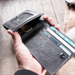 Handmade Leather Mens Cool Slim Leather Wallet Men Small Wallets Bifold for Men