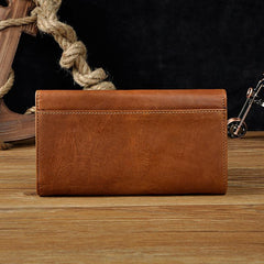 Cool Mens Leather Long Wallet for Men Long Trifold Brown Wallets - iwalletsmen