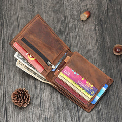 Handmade Leather Mens Cool Slim Leather Wallet Card Wallet Holders Men Small Wallets Trifold for Men
